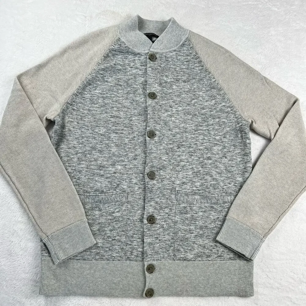 Banana Republic Men's size Medium Button Down Sweater Cardigan Gray 2 Tone
